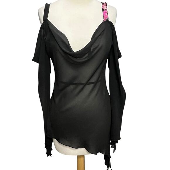 Cinema Tops - Vintage Cinema Top Size 2 Black Sequin Asymmetrical Witch Whimsygoth Cosplay